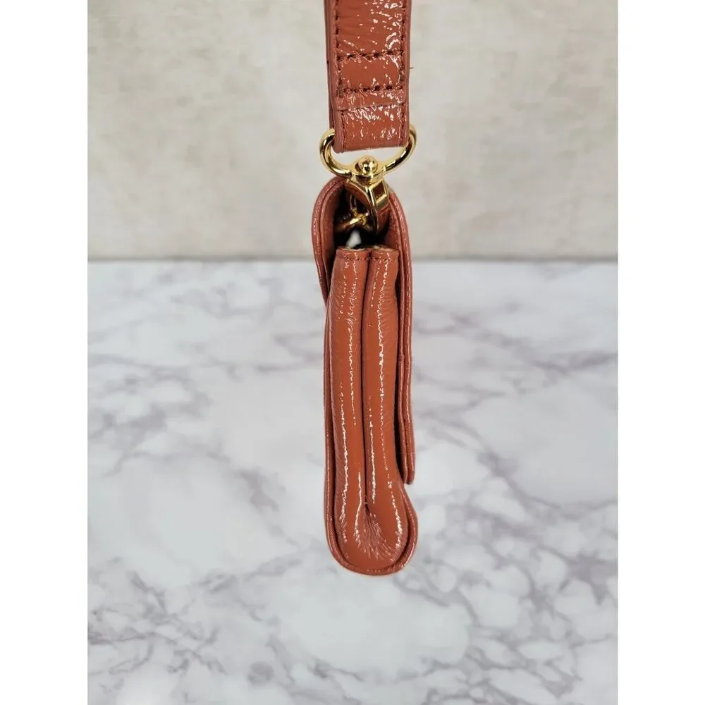 Hobo International Apricot Patent Leather Clutch Bag Small Rectangle Fold over